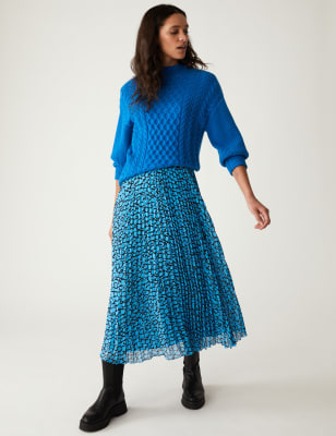 

Womens M&S Collection Plissee-Midaxirock mit Tiermuster - Blue Mix, Blue Mix