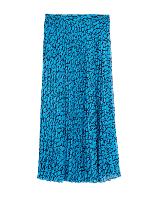 

Womens M&S Collection Animal Print Pleated Midaxi Skirt - Blue Mix, Blue Mix
