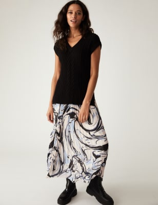 

Womens M&S Collection Marble Print Pleated Midaxi Skirt - Ivory Mix, Ivory Mix