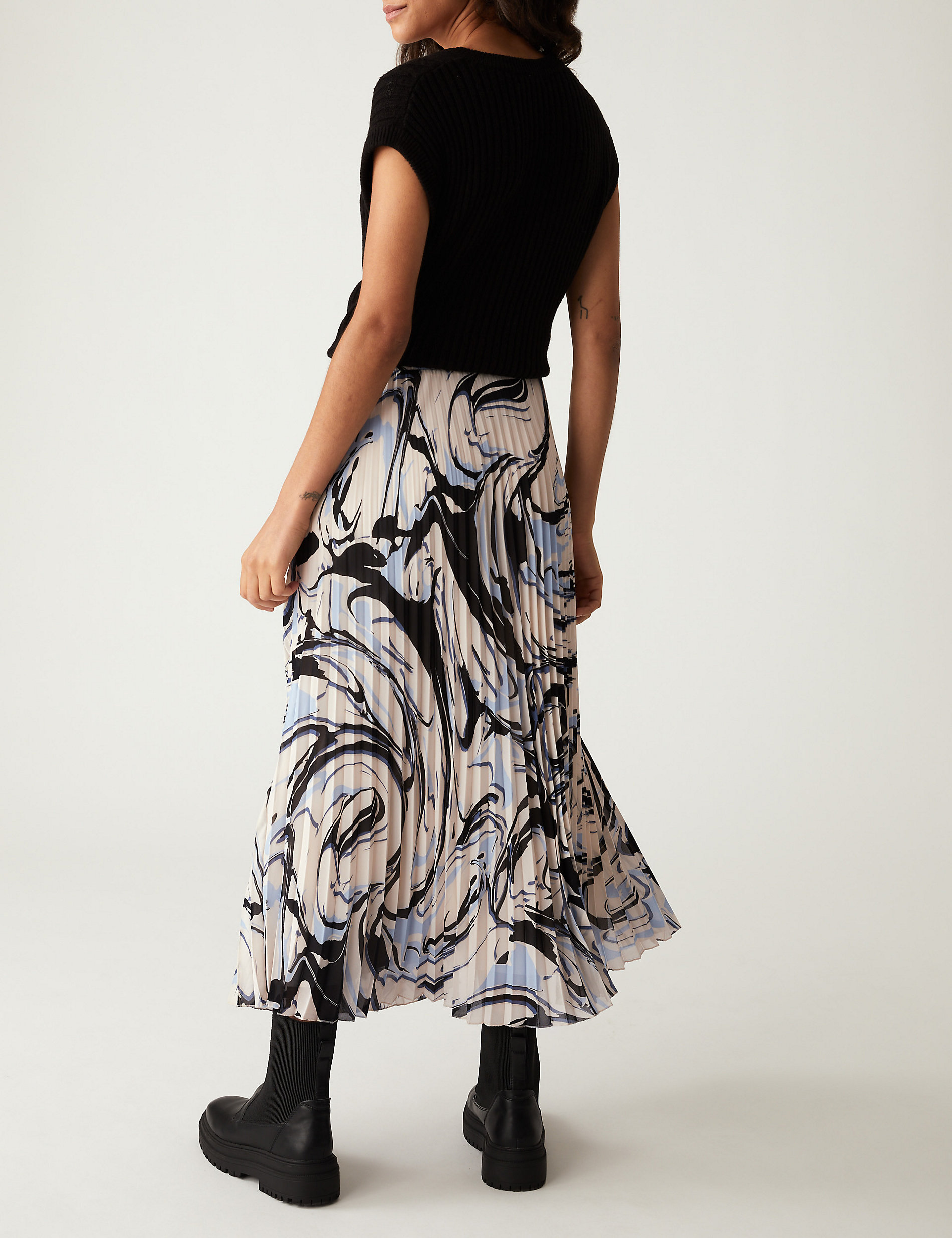 Marble Print Pleated Midaxi Skirt