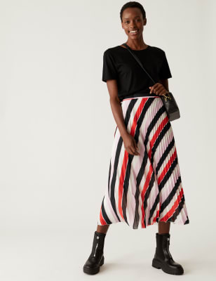 

Womens M&S Collection Striped Pleated Midaxi Skirt - Multi, Multi