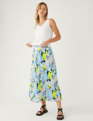 

M&S Collection Falda plisada maxi a media pierna estampadaWomens - Dark Blue Mix, Dark Blue Mix