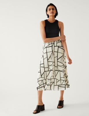 

Womens M&S Collection Bedruckter Midaxi-Plisseerock - Black Mix, Black Mix