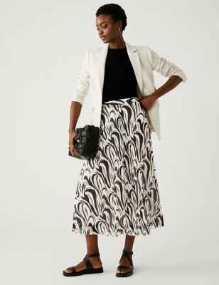 

Womens M&S Collection Printed Pleated Midaxi Skirt - Ivory Mix, Ivory Mix
