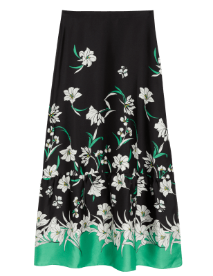 

M&S Collection Falda maxi a media pierna de corte en A floralWomens - Black Mix, Black Mix