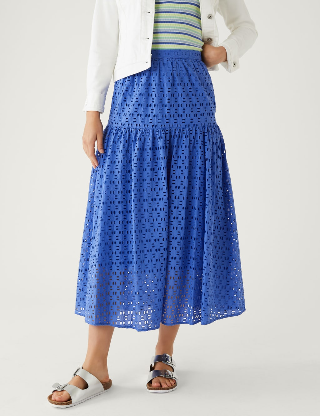 Pure Cotton Broderie Midaxi Tiered Skirt image 3
