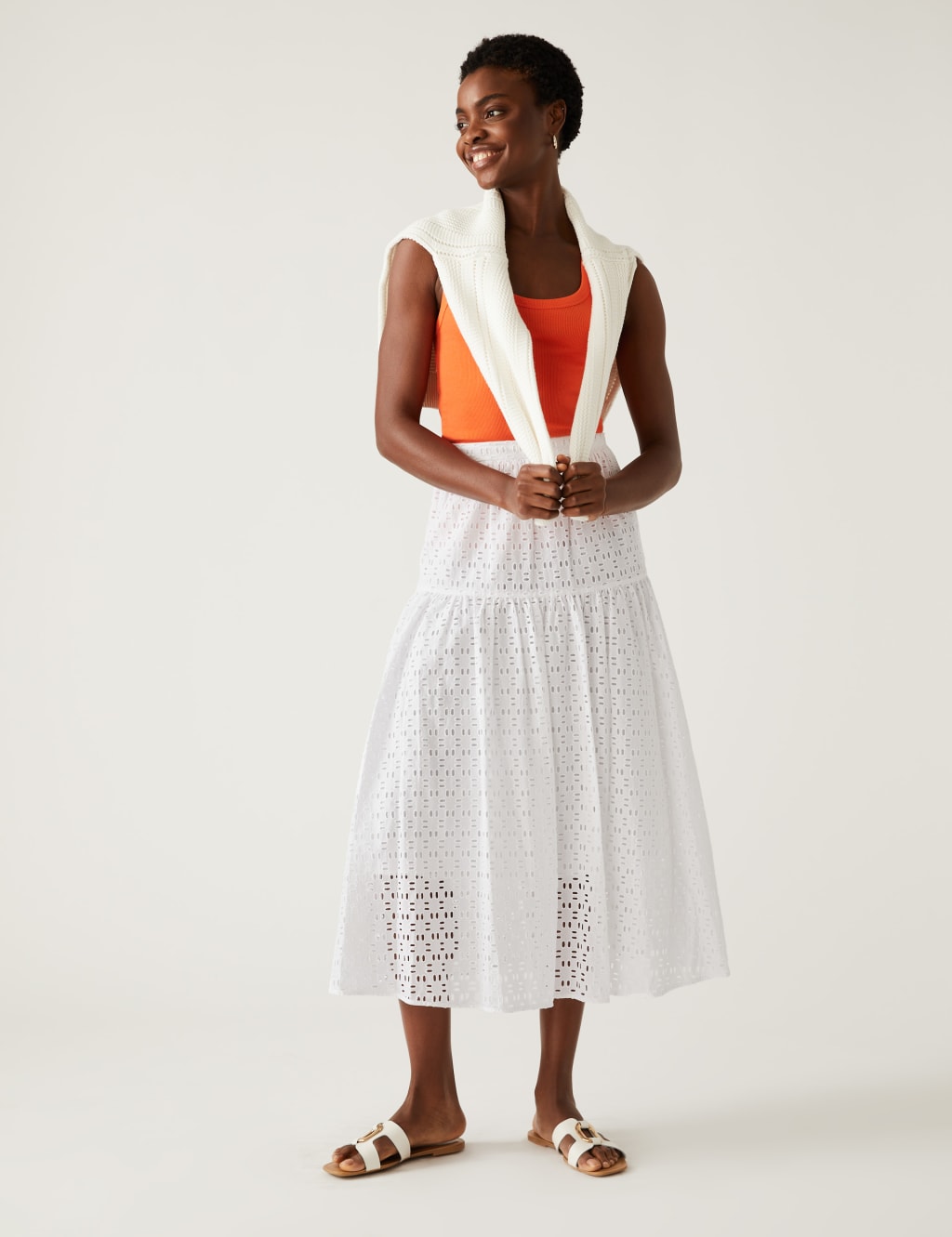 Pure Cotton Broderie Midaxi Tiered Skirt image 1