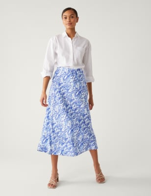 

Womens M&S Collection Midaxi-Schlupfrock aus Satin mit Tiermuster - Blue Mix, Blue Mix