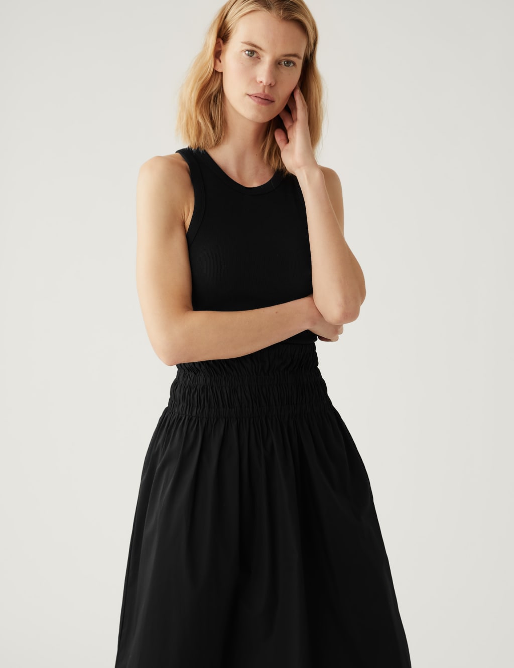 Pure Cotton Shirred Midaxi Skater Skirt image 3