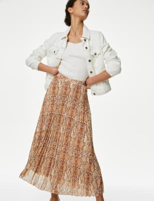 Printed Pleated Midaxi Skirt