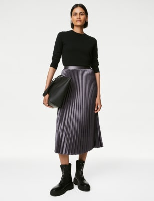 Leather pleated 2024 skirt m&s