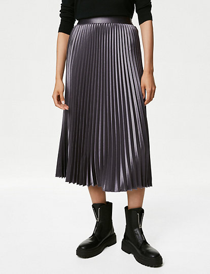 Satin Pleated Midaxi Skirt