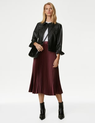 

Womens M&S Collection Satin Pleated Midaxi Skirt - Claret, Claret