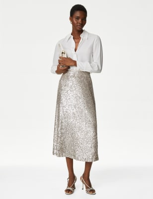 

Womens M&S Collection Sequin Midaxi Slip Skirt - Champagne, Champagne