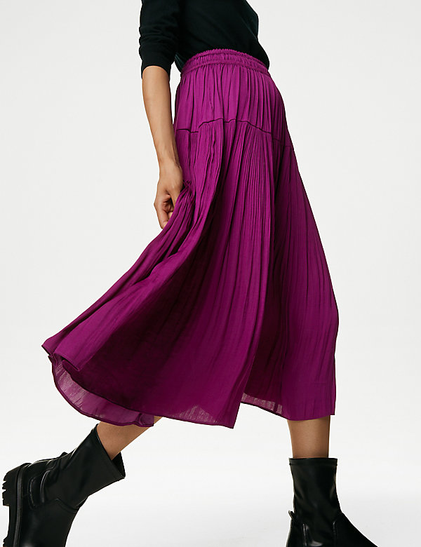 Satin Plisse Midi Pleated Skirt - HK