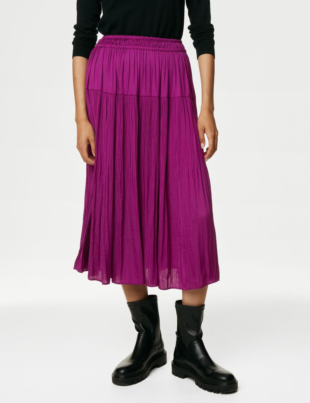 Satin Plisse Midi Pleated Skirt image 4