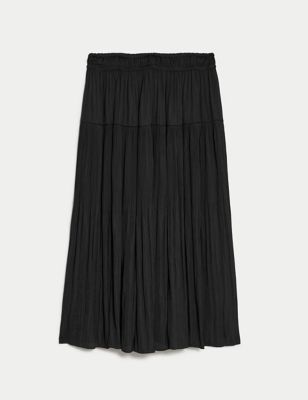 Satin Plisse Midi Pleated Skirt
