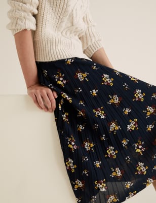 Black floral outlet pleated midi skirt