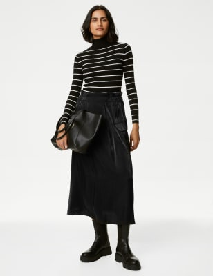 

Womens M&S Collection Satin Midaxi Cargo Skirt - Black, Black