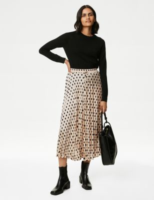Satin Polka Dot Pleated Midaxi A-Line Skirt