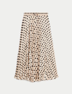 

Womens M&S Collection Satin Polka Dot Pleated Midaxi A-Line Skirt - Ivory Mix, Ivory Mix