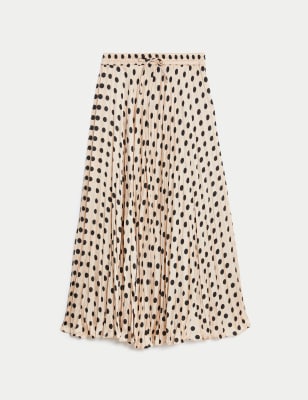 

Womens M&S Collection Satin Polka Dot Pleated Midaxi A-Line Skirt - Ivory Mix, Ivory Mix