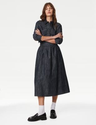 M&S Women's Denim Midaxi Circle Skirt - 16LNG - Dark Denim, Dark Denim