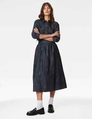 M&S Womens Denim Midaxi Circle Skirt - 8LNG - Dark Denim, Dark Denim