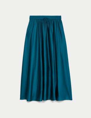 Midi Satin A Line Skirt