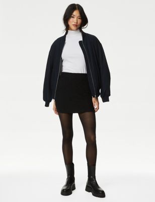 M&S Womens Cotton Rich Textured Mini Column Skirt - 6REG - Black, Black