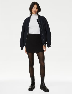 

Womens M&S Collection Schmaler, strukturierter Minirock mit hohem Baumwollanteil - Black, Black