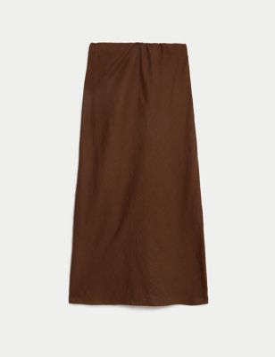 Linen Blend Midaxi Slip Skirt