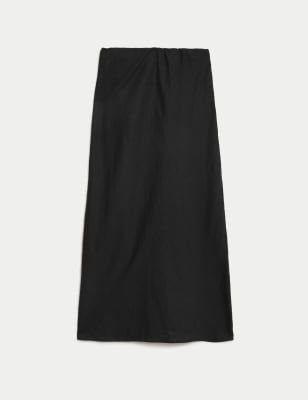 

Womens M&S Collection Linen Blend Midaxi Slip Skirt - Black, Black