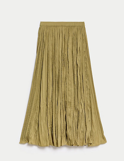 Textured Pleated Midi Skirt