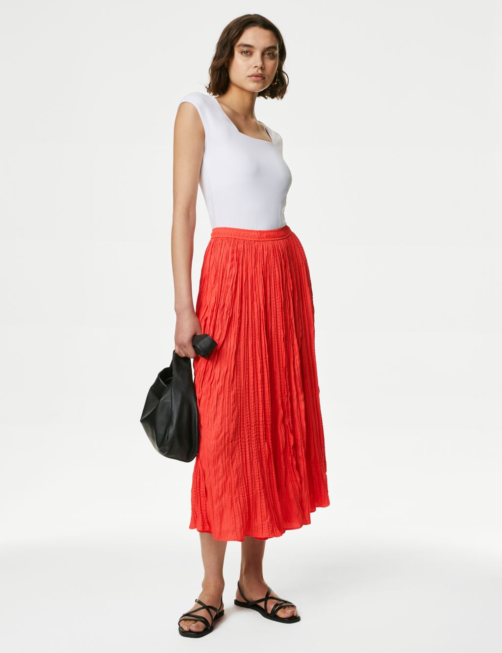 Textured Pleated Midi Skirt