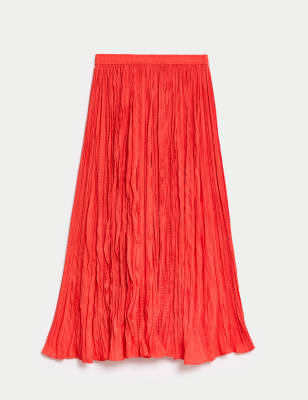 Textured Pleated Midi Skirt