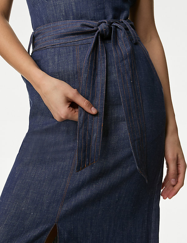 Denim Belted Midi Circle Skirt - IT