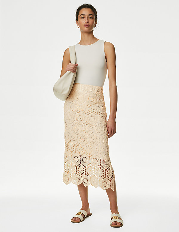 Cotton Rich Knitted Midi Column Skirt - DE