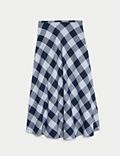 Linen Rich Checked Maxi A-Line Skirt