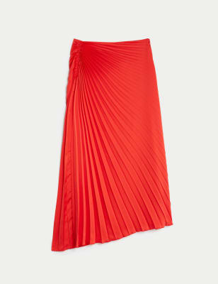 Pleated Midaxi Asymmetric Skirt