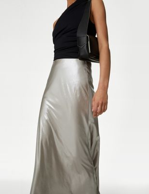 M&S Womens Metallic Maxi Slip Skirt - 6REG, Metallic