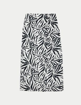 Linen Rich Palm Print Midaxi Wrap Skirt