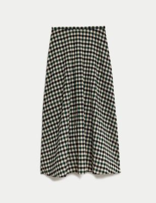 Cotton Blend Checked Maxi Column Skirt
