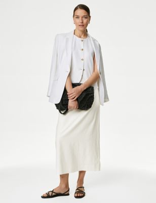 M&S Women's Linen Blend Midaxi Cargo Skirt - 8LNG - White, White