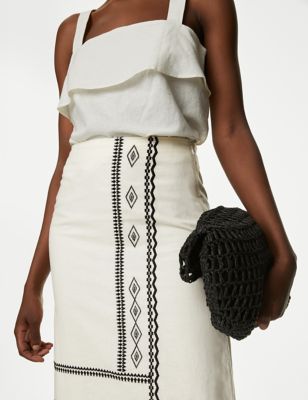 M&S Women's Linen Rich Embroidered Midaxi Skirt - 6REG - Ivory, Ivory