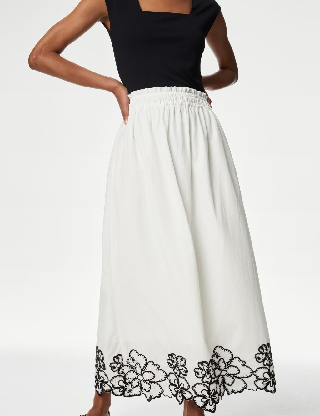 Pure Cotton Embroidered Maxi A-Line Skirt