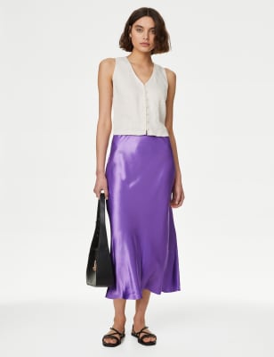 M&S Women's Satin Midaxi Slip Skirt - 18LNG - Amethyst, Amethyst