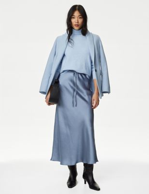 M&S Womens Satin Midaxi Slip Skirt - 14REG - Grey Blue, Grey Blue,Mocha