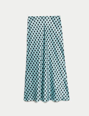 Satin Checked Midaxi Slip Skirt