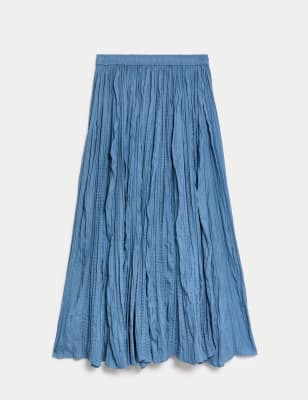 Textured Pleated Maxi Slip Skirt